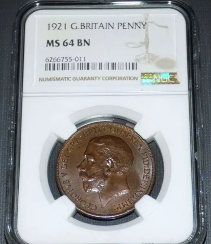 GREAT BRITAIN 1921 PENNY NGC MS64 BN MS 64 England English Certified UNC Coin 