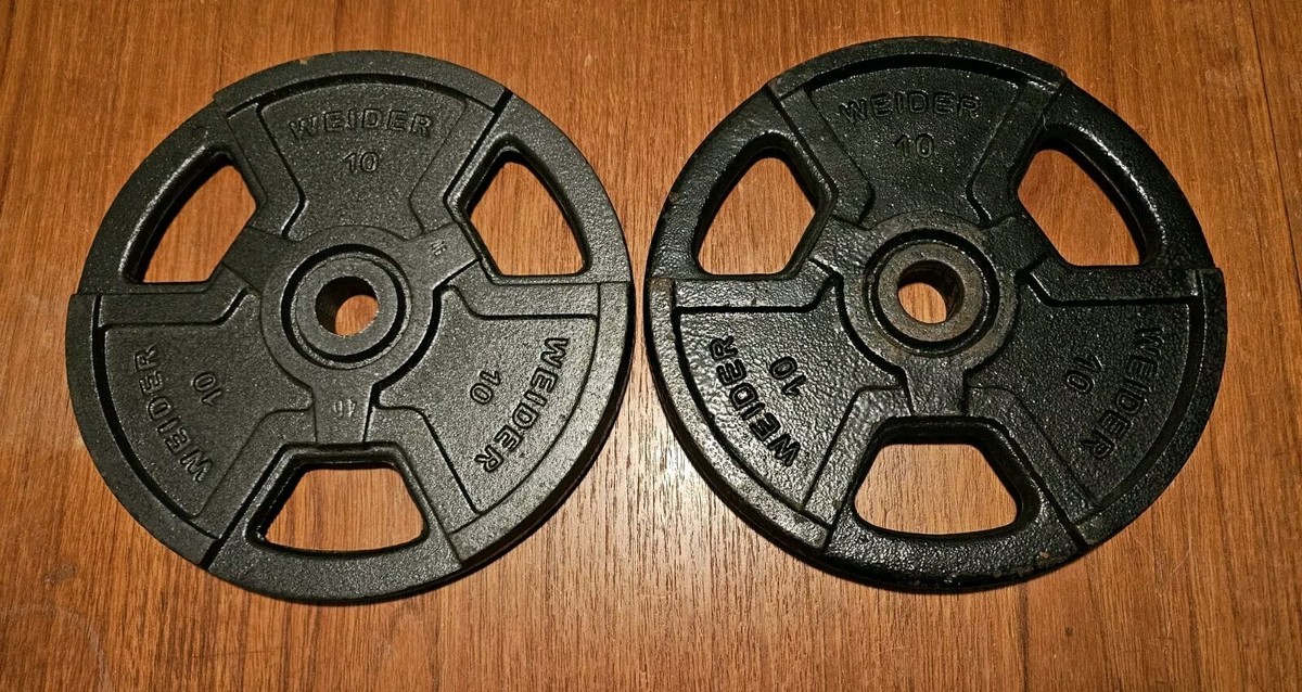 Pair of 10lb Weider Grip Standard Size barbell weight plates 20lbs total
