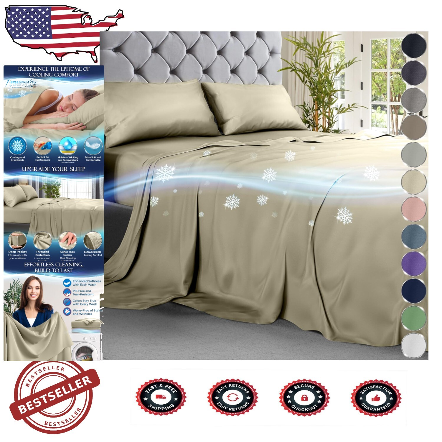 California King Cooling Bamboo Viscose Sheet Set - 4PC Cream