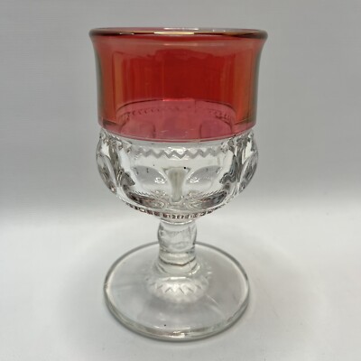 5 1/2  Wine Glass - Goblet - Indiana Glass King's Crown Clear Ruby Band