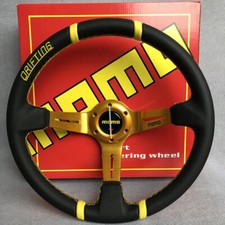 350mm14 Momo Deep Dish Pu Leather Racing Drift Sport Steering Wheel Gold 350mm14 Momo Deep Dish Pu Leather Racing Drift Sport Steering Wheel Gold