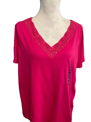 Chaps Women Short Sleeve T-Shirt, SZ 1X, Pink, Stretch, MSRP Tag $46.00 NWT
