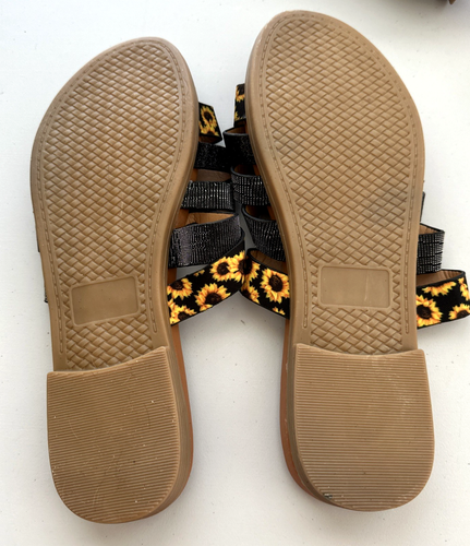 Sandalias chanclas para mujer talla 41 (US 9) girasol y negras con tiras brillantes - Imagen 3 de 3