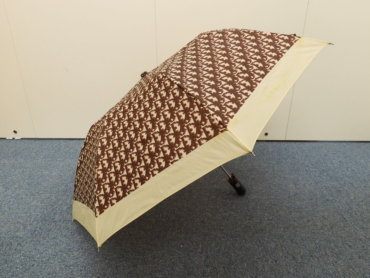 Christian Dior 折り畳み傘 umbrella トロッター柄 VINTAGE 1979 CHRISTIAN DIOR MONOGRAM BROWN TROTTER FOLDING