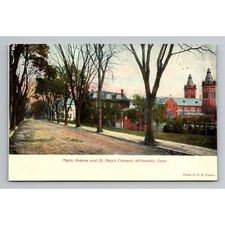 Antique Postcard Maple Avenue & St. Mary's Convent Willimantic CT undivided unp
