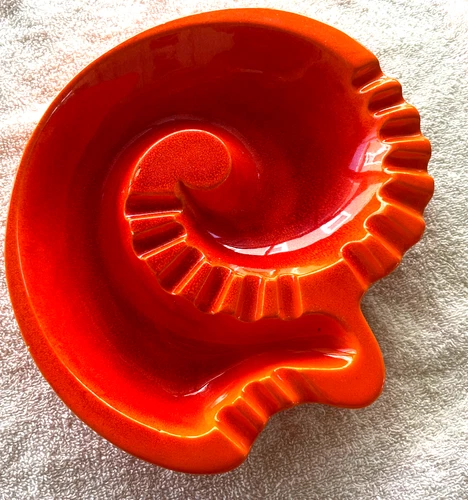 VTG MCM  Bright Orange Royal Haeger Ashtray R1735 Snail Shape 11.5"
