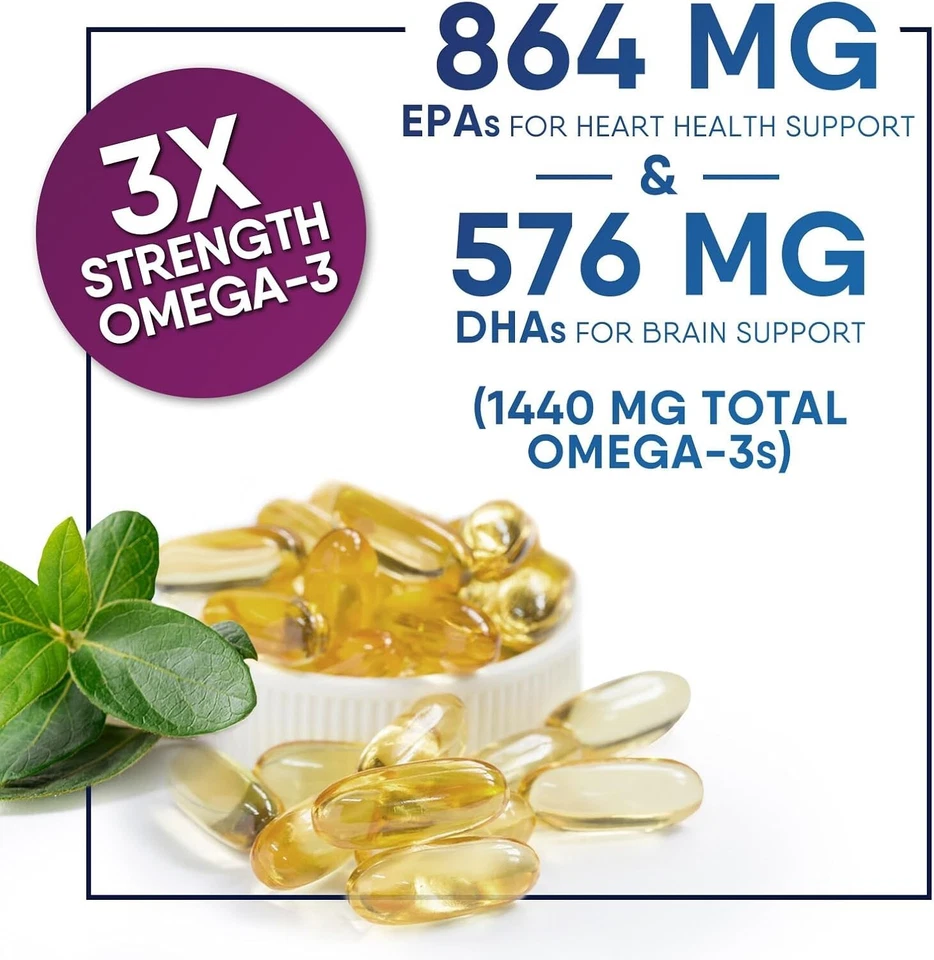 Aceite de pescado Omega 3 2400 mg con EPA DHA - Cápsulas blandas sin quemaduras triple fuerza Foto 2 de 4