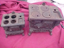 2 Vintage Crescent Cast Iron Miniature Mini Stove Black Missing Pieces
