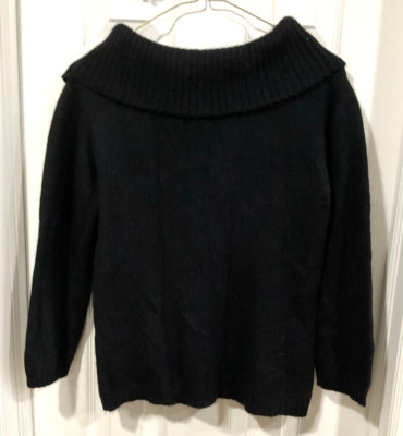Black Sweater Cowl Neck Angora Wool Blend M Medium 3/4 Sleeve Apostrophe