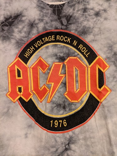 AC/DC "High Voltage Rock N Roll" 1976 Repro. Black and Gray Tie-Dye XL Tee-Shirt