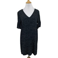 Madewell Dress Womens 4 Black Sand Ruffle Sleeve Polka Dot Print V Neck Mini