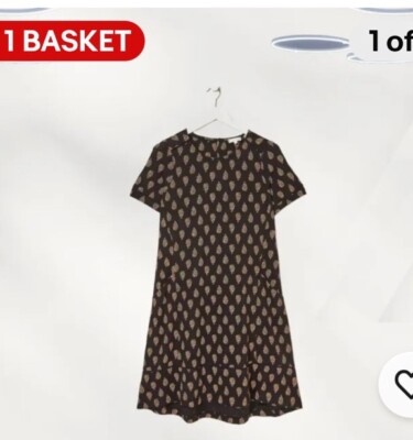 Ex Fat Face Women's Short Sleeve Simone Woodblock Jersey Dress In Black 