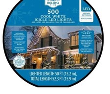 Holiday Time 500-Count Cool White LED Icicle Christmas Lights White Wire 52.3 F