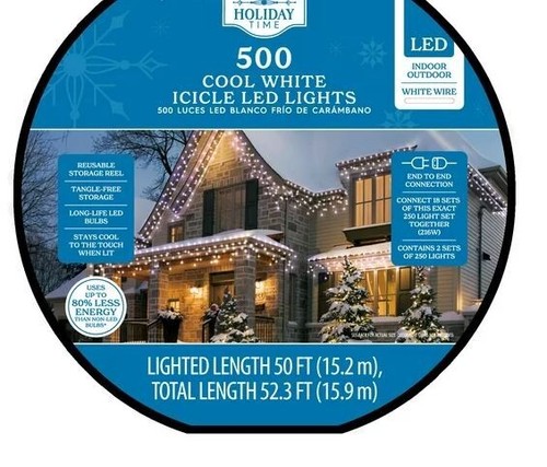 Holiday Time 500-Count Cool White LED Icicle Christmas Lights White Wire 52.3 F - 第 1/2 張圖片