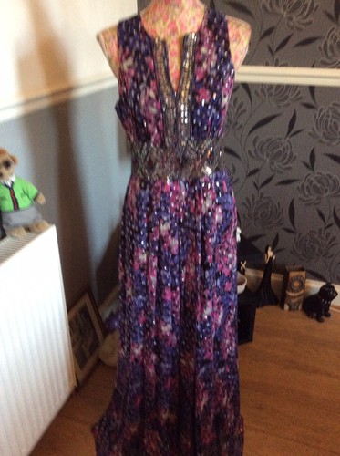 Monsoon Purple Geisha Long Length 55” 90% Silk Dress Siz 12 Excel - Picture 6 of 10