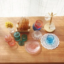 1SET 1/6 Scale Dollhouse Miniature Cups Saucers Plates Salad Bowls Kitchen Resin