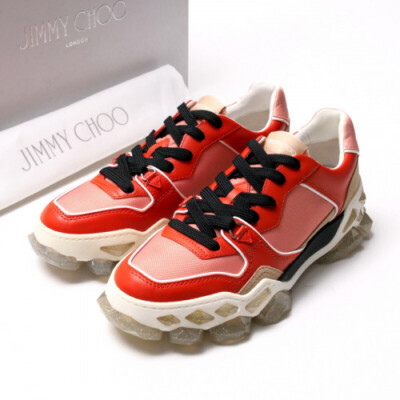 JIMMY CHOO Diamond Leather & Mesh Sneakers RD&BK [Size40/US7/NM