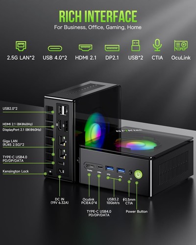 GMKtec Gaming PC, K11 AMD Ryzen 9 8945HS(8C/16T, Up to 5.2GHz), 32GB DDR5 RAM 1T - Picture 4 of 9