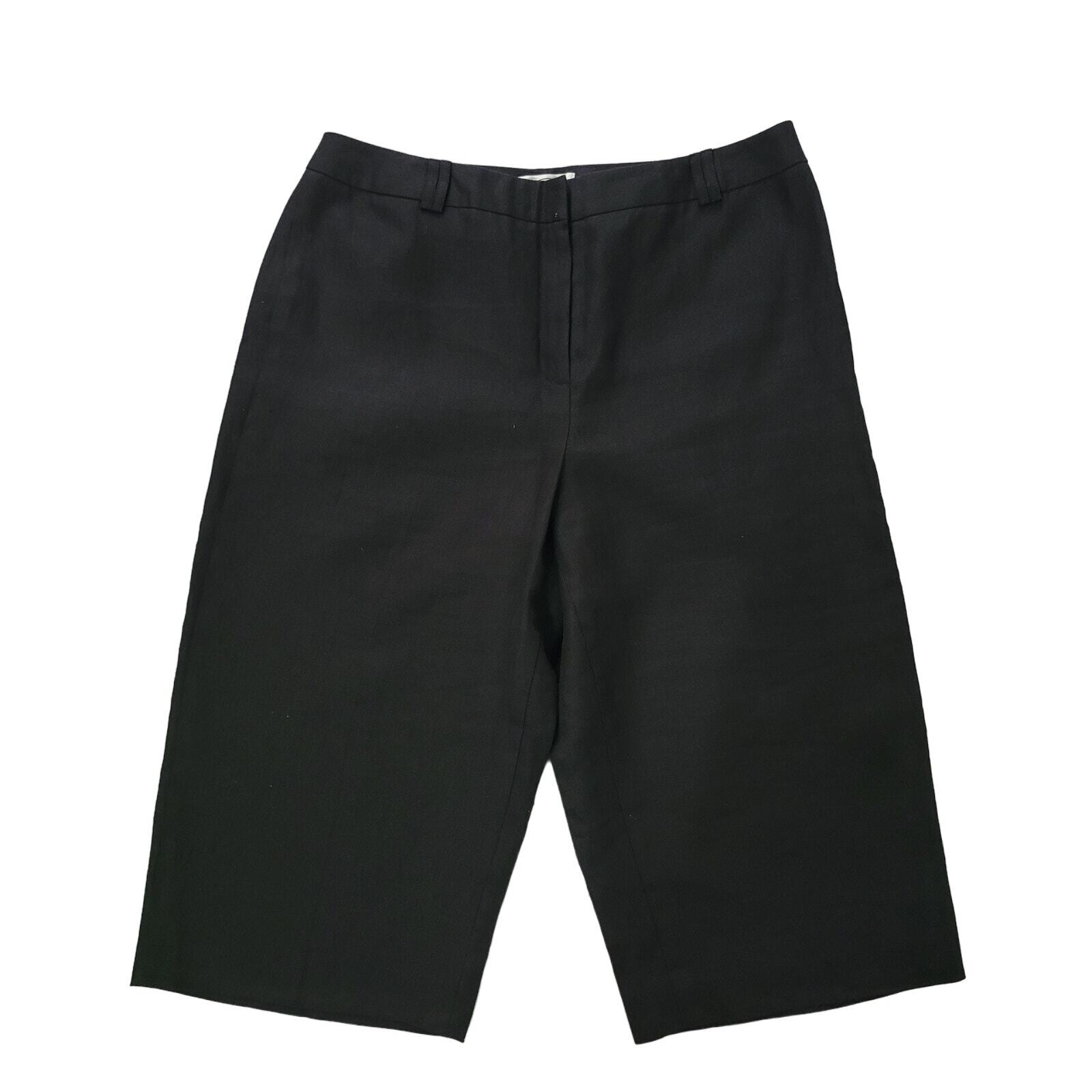 Talbots Size 14 100% Irish Linen Black Cropped Casual Pants Beach Mature