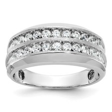 14k White Gold Polished and Grooved 2-Row 1 Ct Diamond Ring Size 10 for Men's