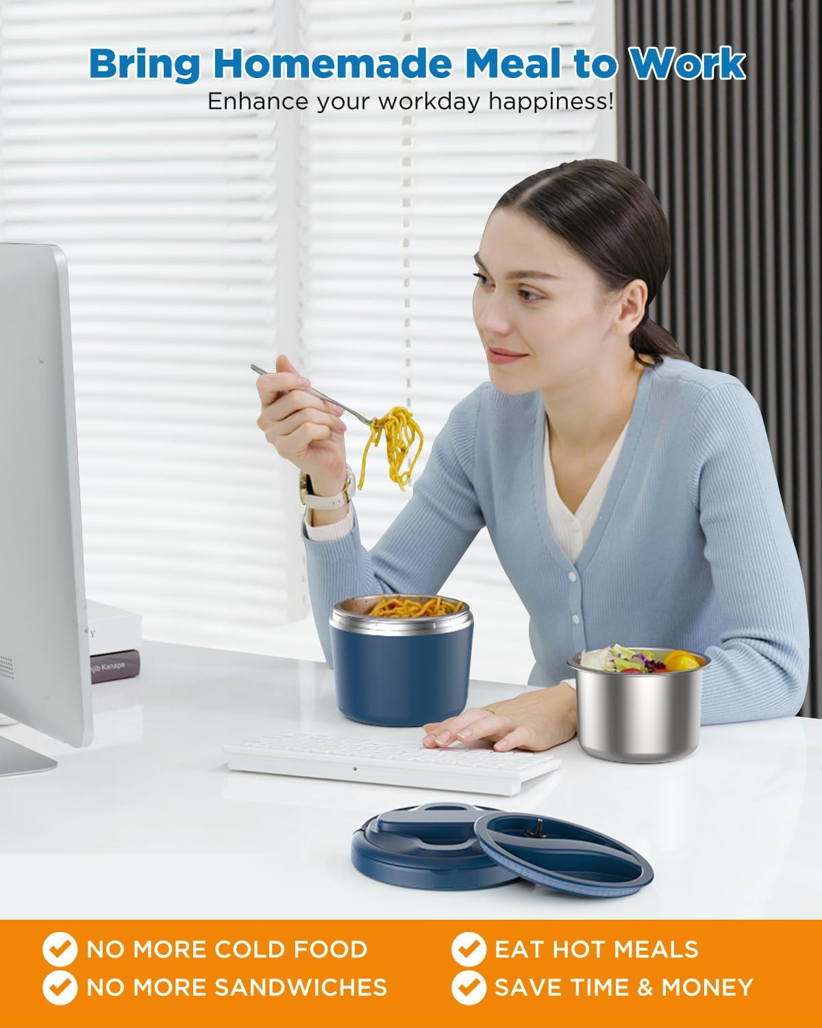 Electric Lunch Box Food Warmer - 105W Fast Heating Lunch Box with Dual 27-Ounce