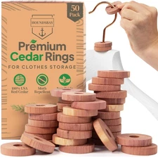 50 Cedar Rings for Clothes Storage & Closet Set - Cedar Planks & Balls for Cl...