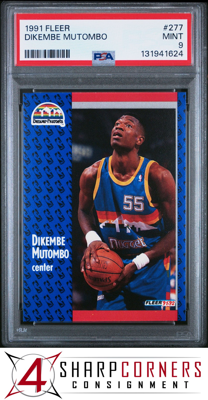 1991 FLEER #277 DIKEMBE MUTOMBO RC NUGGETS HOF PSA 9