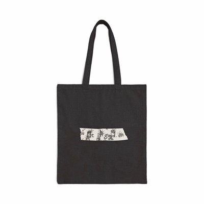 Black Canvas Tote Bag Medium 15x6x16 in ''life is good'' Patch Red Heart