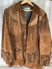 70s Vintage Pioneer Wear Suede Leather Fringe Western Jacket Brown Men's Size 42