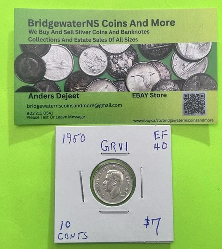 1950 Canadian 10c Dime .8 Silver George VI  AG  HIGHER GRADE.  TRENDING AT $7