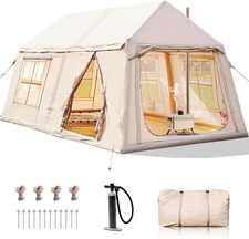 8-10 Person Inflatable Tent, 2 Room w/ Stove Jack & AC Port with Hand Pump