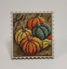 DIY Cross-Stitch Magnet Kit "Pumpkins " on Wooden Base for Home Decor  Gifting