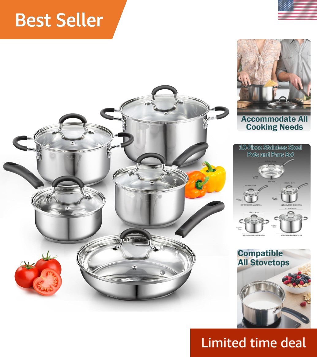 10-Piece Silver Kitchen Cooking Set with Stay-Cool Handles