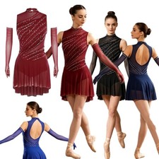 US Women Dress Show Costume Adult Lyrical Sleeveless Ballet Modern Outfits Mesh