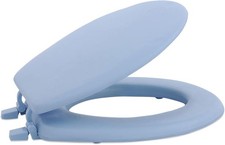 Round Soft Adjustable Standard Vinyl or Wood Toilet Seat Close Lid, Light Blue