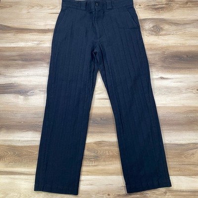 Zara Trousers Mens 34 Heritage Textured Cotton Blend Straight Leg Black Striped