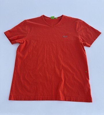 Hugo Boss Mercerised V-Neck T Shirt Mens L Embossed Logo Cotton Stretchy Hipster