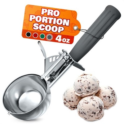 4 oz Large Ice Cream Scoop with Trigger Release #8 - Stainless 4 oz, Gray 