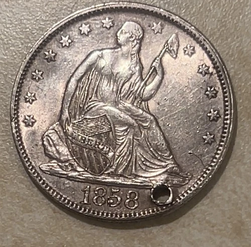 1858 Liberty Seated Half Dollar *Holed* (not a grader  but  told it’s XF detail)
