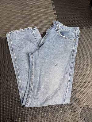 Levi's 505 Regular Fit Men's Jeans W35 L36 Light Wash Denim Straight Leg Frayed