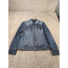 Eddie Bauer Women XL Blue Cotton Denim Trucker Jacket Specially Dyed Medium Wash