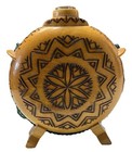 Vintage Romanian Wooden Canteen w/ Glass Bottle Insert Folk Art Flask — photo 3