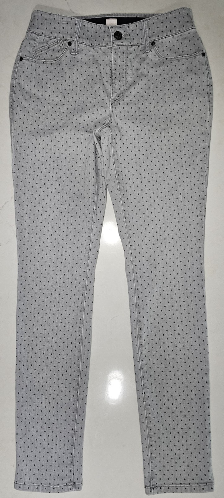 Chico’s Gray Polka Dot Stretch Jeans Women Size 00 Slim Skinny Denim Pants