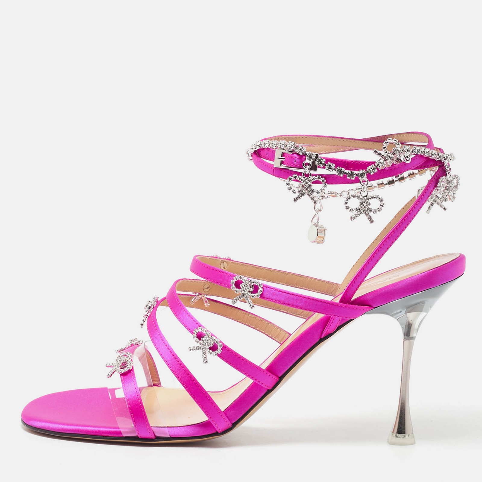 Mach & Mach Pink Crystal Bow Sandals Size 38.5 in Satin