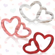 3 Pcs Valentine's Day Decor White Red Pink Rustic Wooden Heart Decorations