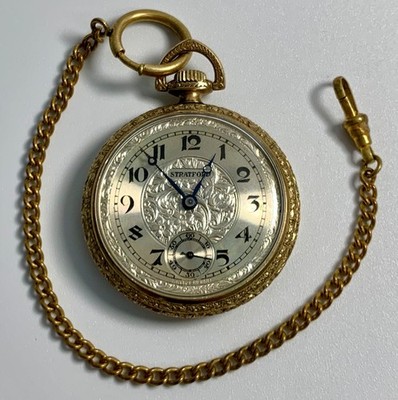 Vintage Stratford Langendorf 6j Jewels Pocket Watch Gold Tone Swiss - Runs!
