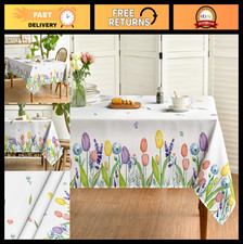 Spring Summer Tablecloth 60x84" Rectangular Tulip Watercolor Floral Washable Cov