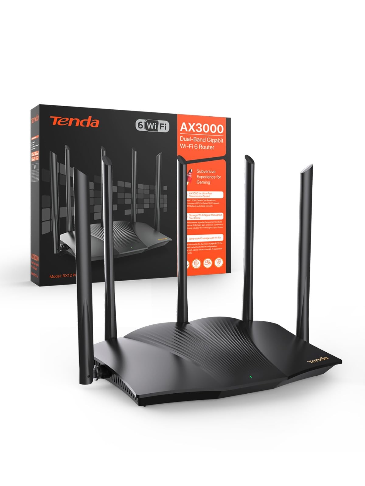 Routeur WiFi 6 Tenda RX12 Pro Anti Latence AX3000 pour Murs Épais