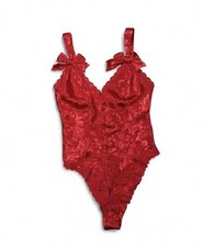 Victoria s Secret Vintage Gold Label Red Lace Jacquard Teddy Bodysuit Small