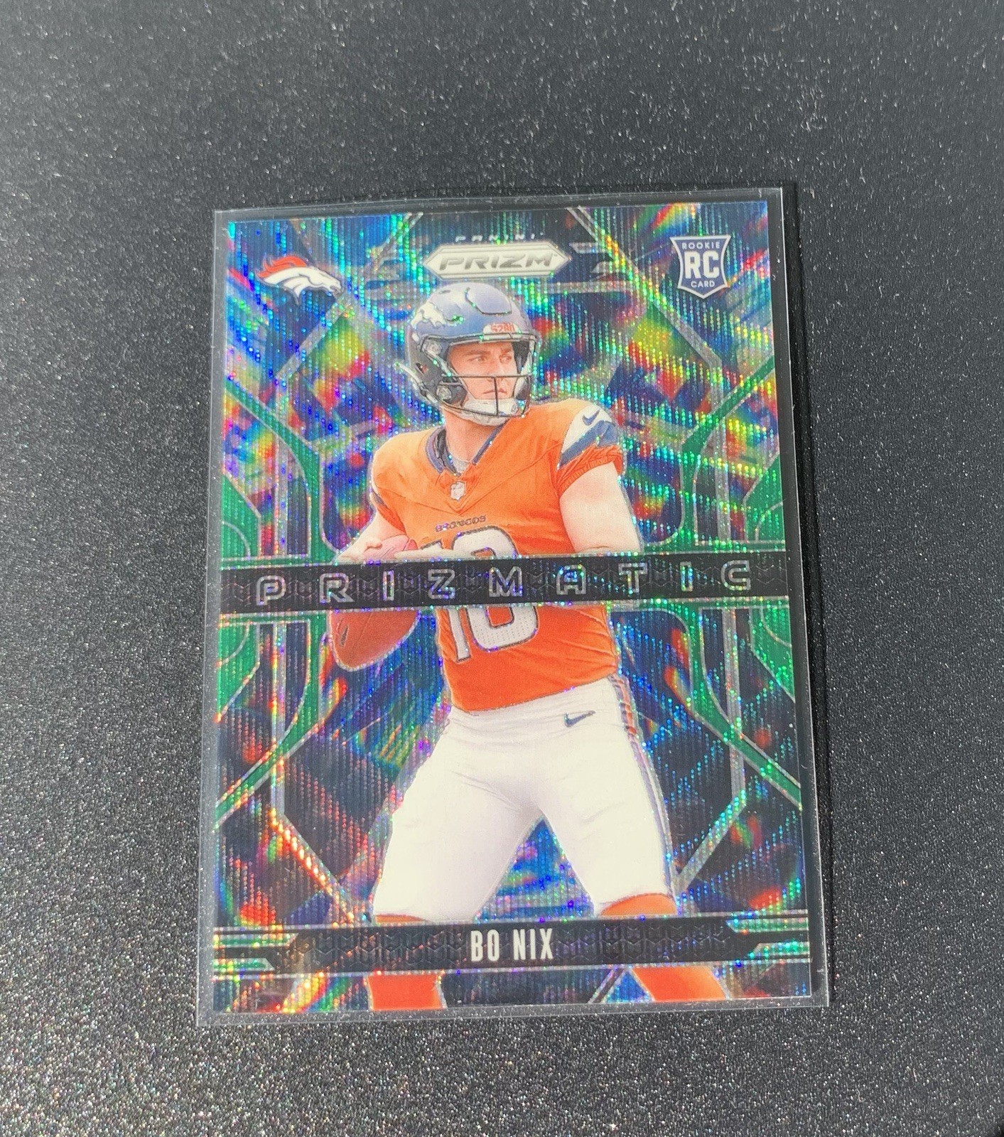 Bo Nix 2024 Panini Prizm - Prizmatic #11 Green Wave Prizm (RC)